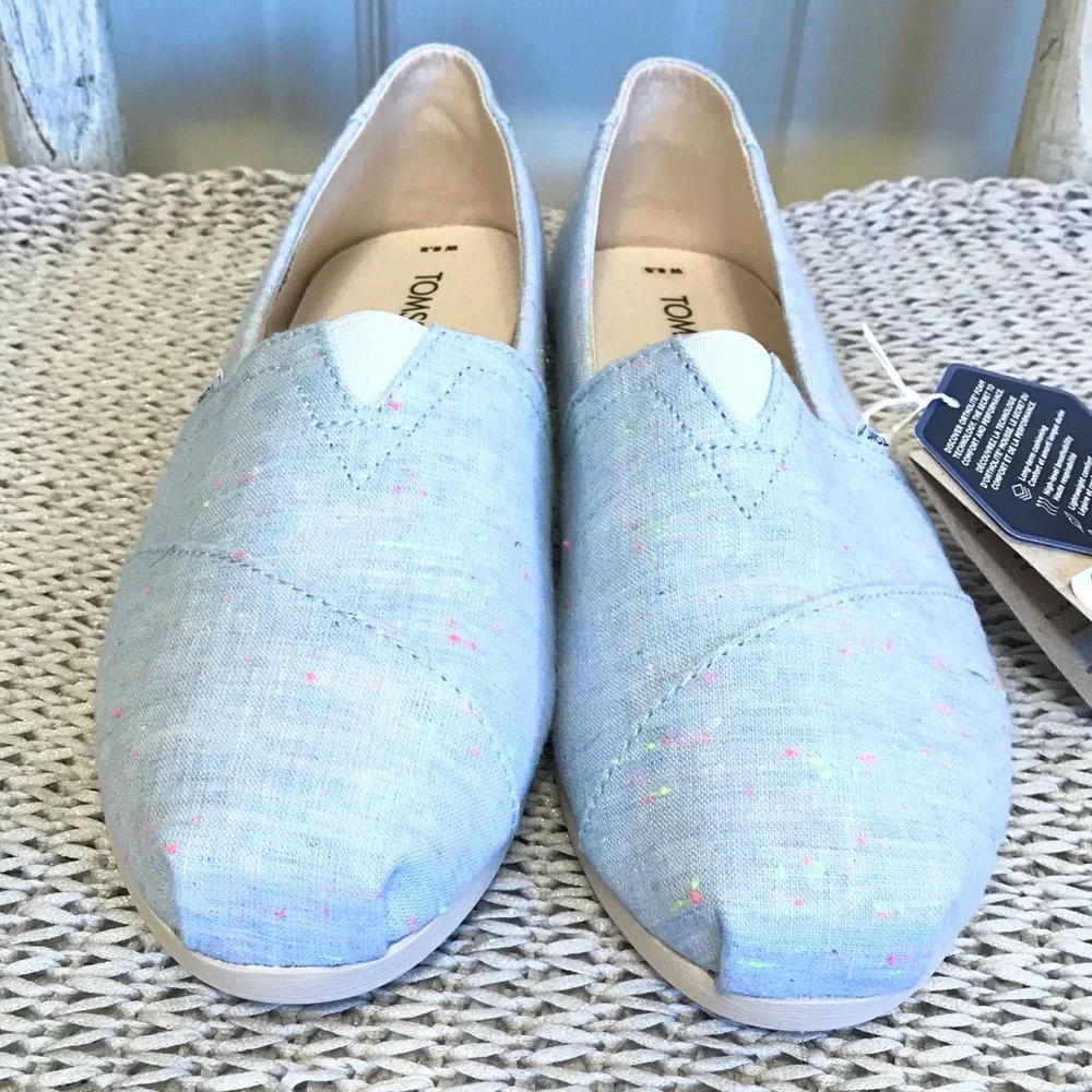 NWT Toms Alpargata Flats in Light Blue Speckled Linen